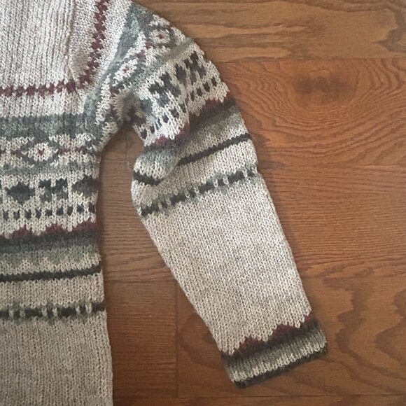 Vintage 90s Wool Blend Fisherman V-Neck Sweater Nordic Size Medium - Picture 9 of 10